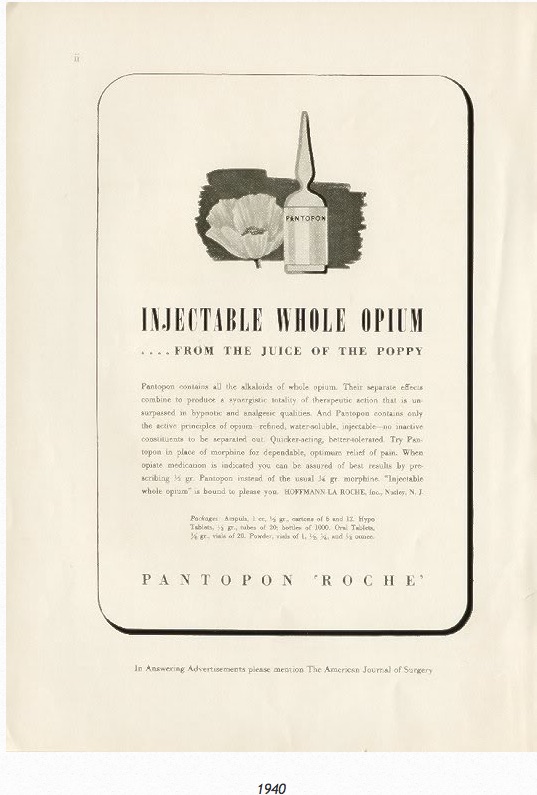 injectable whole opium from the juice of the poppy. Pharma Ad