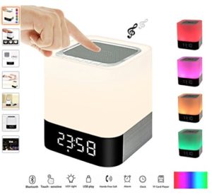 Warmhoming Portable Night Light Alarm Clock with Wireless Bluetooth Speaker, Smart Touch LED Mood Lamp with Adjustable brightness, Supported MP3 Player