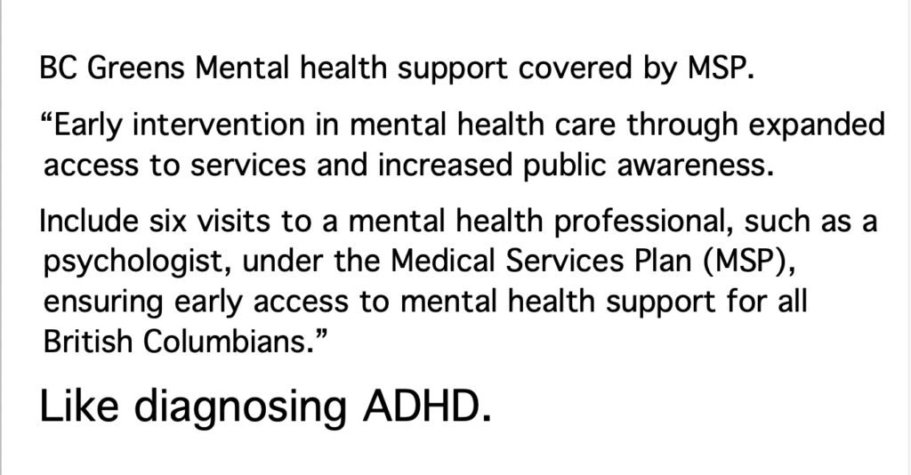 BC Greens Mental health support covered by MSP.